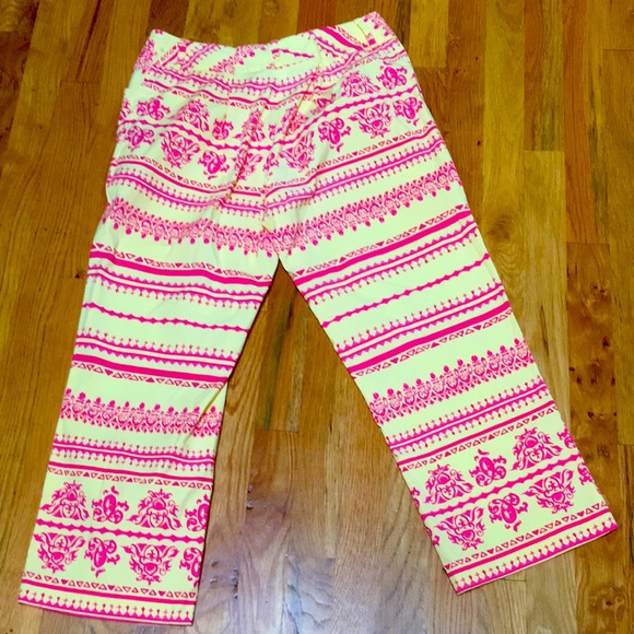J McLaughlin yellow and pink print pants Size 8. - Picture 2 of 6